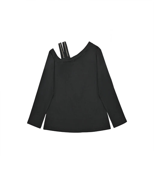 Ladies Elegant Letter Print Cold Shoulder Long Sleeve Top