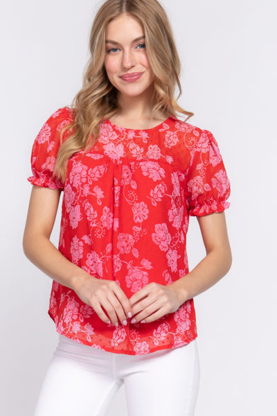 Short Slv Print Clip Dot Blouse