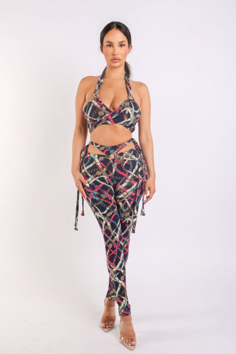 Printed Tie Detailed Jumpsuit