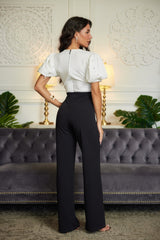 Bow N Pearl Detailed Black N White Fashion Jumpsuit