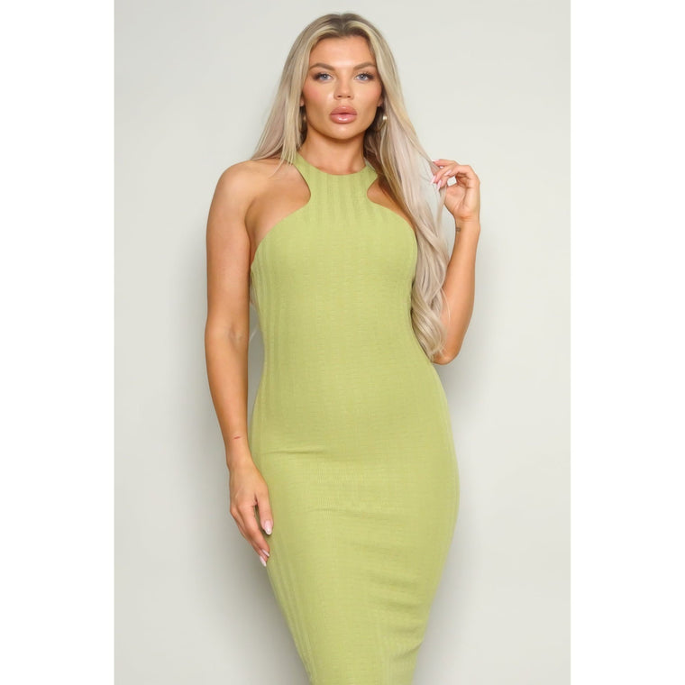 High Cut Racerback Knit Midi Dress