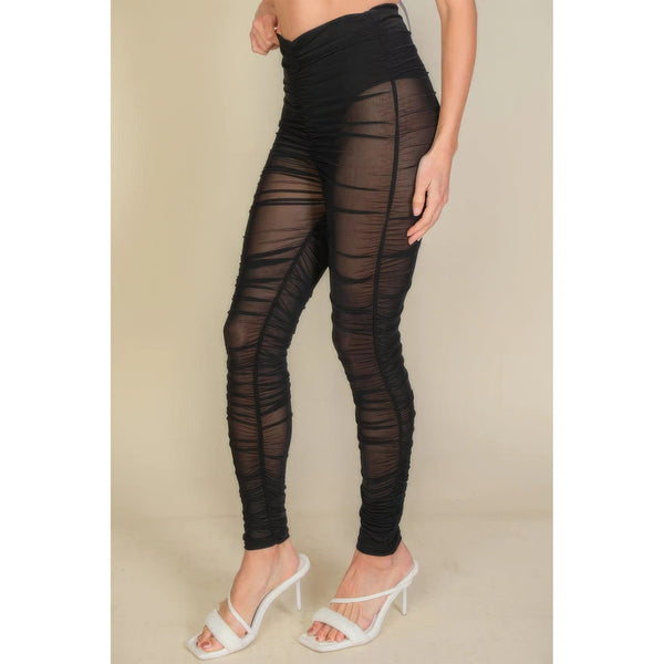 Ruched Poly Mesh Leggings