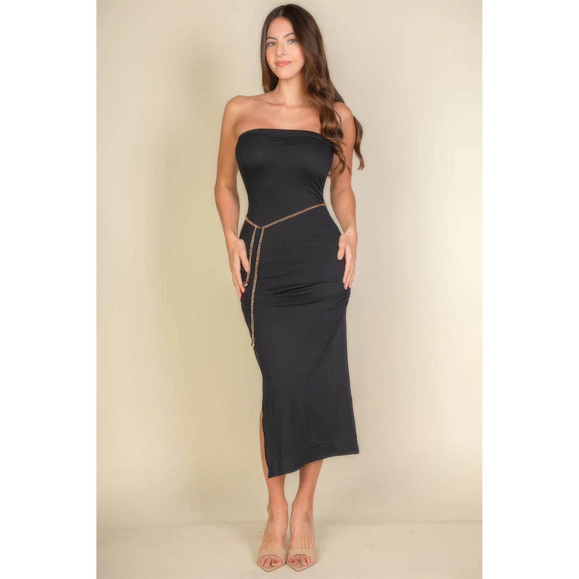 Solid Bodycon Split Hem Tube Dress