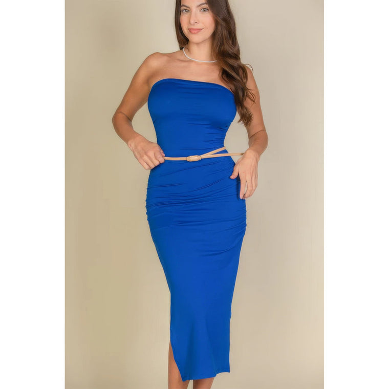 Solid Bodycon Split Hem Tube Dress