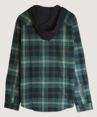 Contrast Pocket Plaid Hooded Shirt