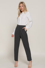 High Waist Pintuck Detail Long Pants