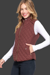 Suede Piping Quilted Padding Vest