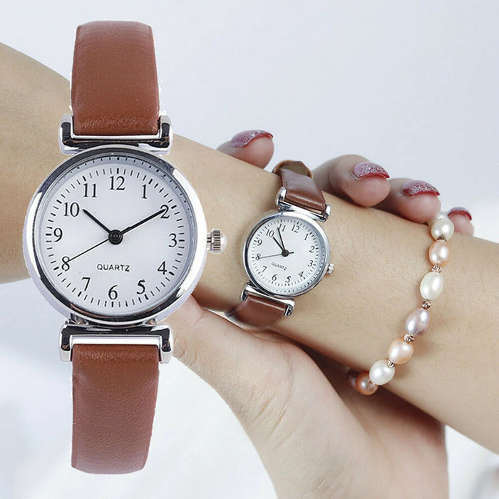 Women Round Analog Clock Ladies Fashion Wrist Watches