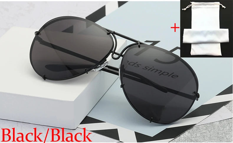 Black Pilot Sunglasses Women Men Silver Mirror Oversized