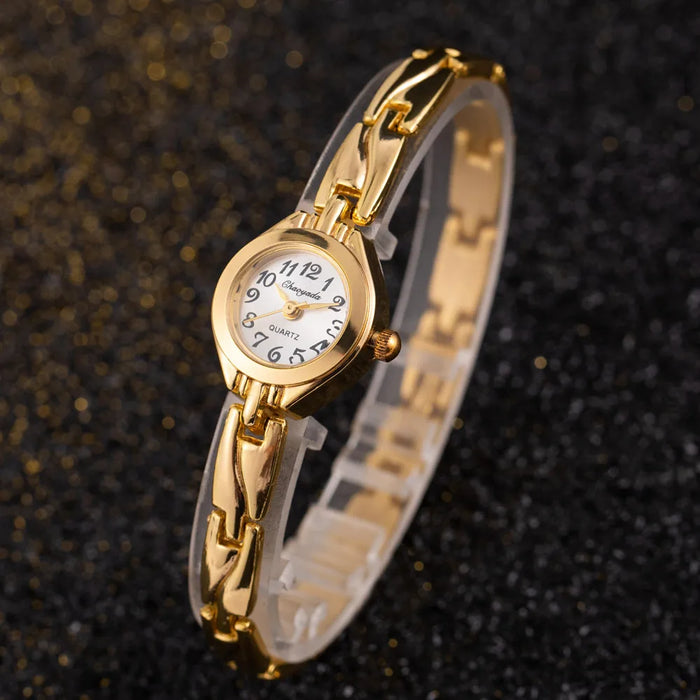 Womens Wristwatch Gold Bracelet Small Dial Elegant Watch