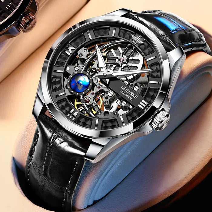 Oupinke Mens Automatic Mechanical Watch Skeleton Design 50M
