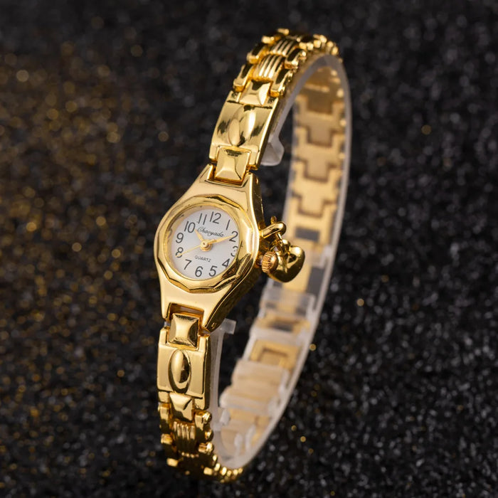 Womens Wristwatch Gold Bracelet Small Dial Elegant Watch