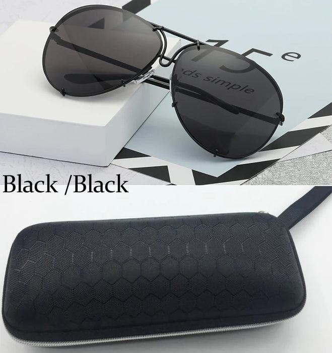 Black Pilot Sunglasses Women Men Silver Mirror Oversized