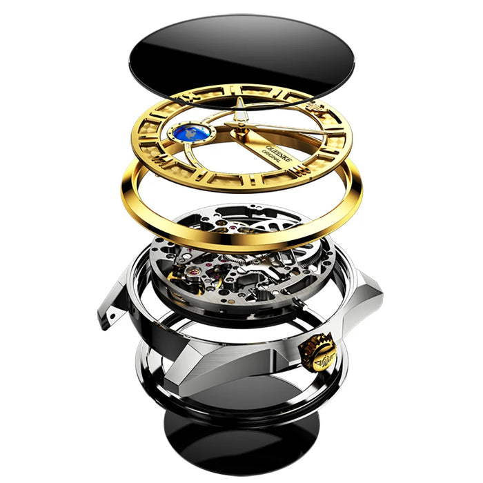 Oupinke Mens Automatic Mechanical Watch Skeleton Design 50M