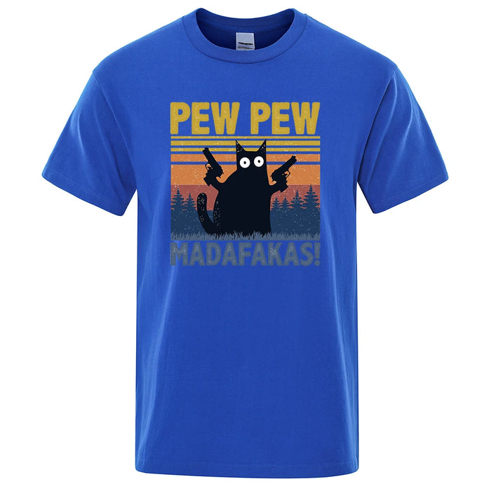 Pew Pew Madafakas Tshirt Men Short Sleeve Novelty Funny Cat
