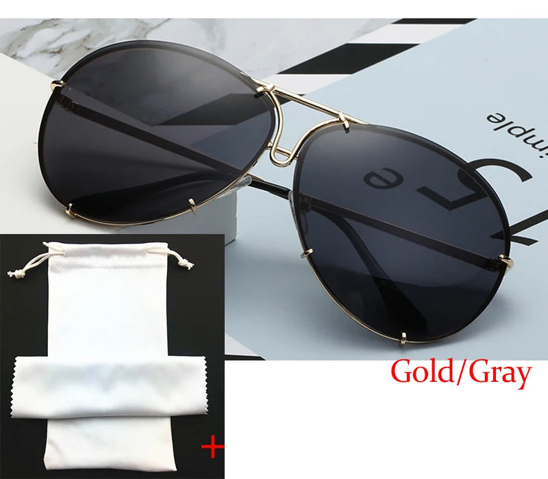 Black Pilot Sunglasses Women Men Silver Mirror Oversized