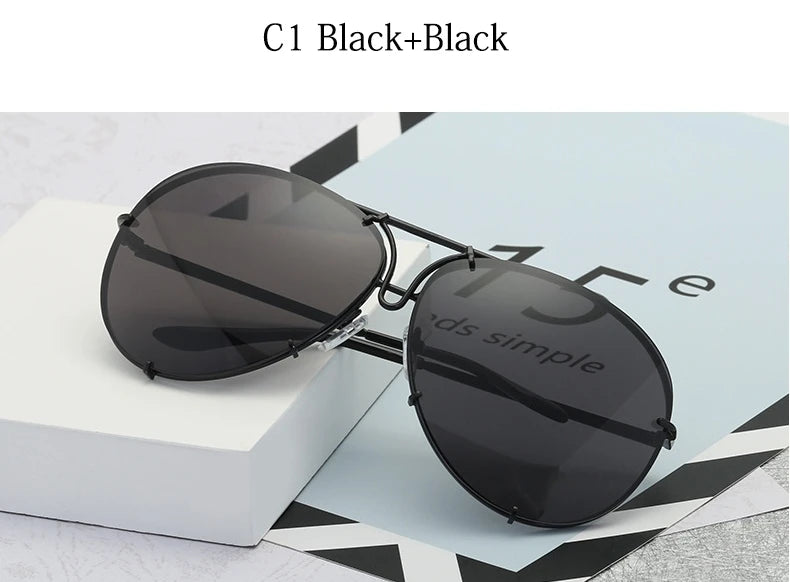 Black Pilot Sunglasses Women Men Silver Mirror Oversized