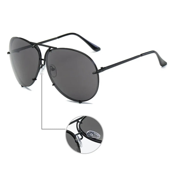 Black Pilot Sunglasses Women Men Silver Mirror Oversized