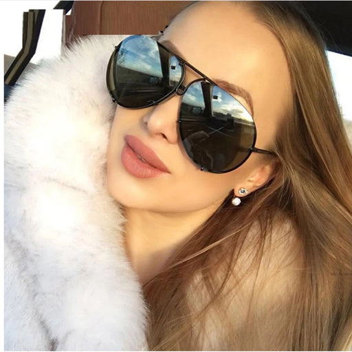 Black Pilot Sunglasses Women Men Silver Mirror Oversized
