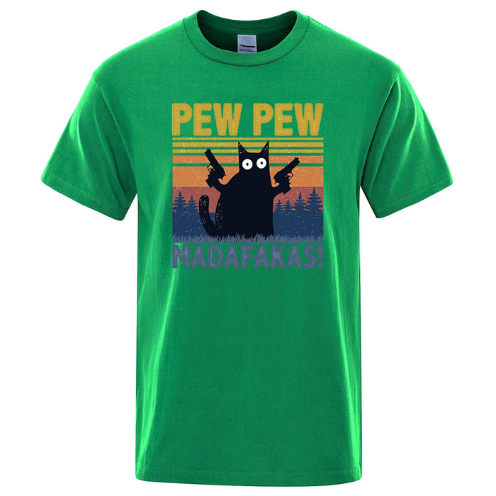 Pew Pew Madafakas Tshirt Men Short Sleeve Novelty Funny Cat