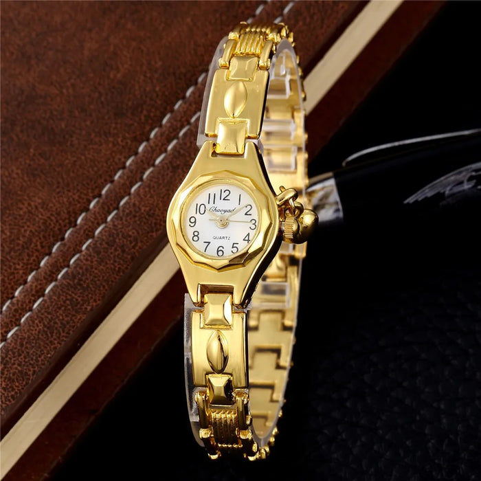 Womens Wristwatch Gold Bracelet Small Dial Elegant Watch