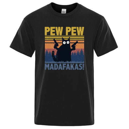 Pew Pew Madafakas Tshirt Men Short Sleeve Novelty Funny Cat