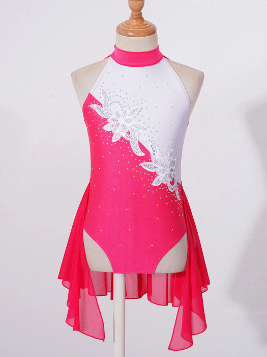 Kid Girl Lyrical Modern Dance Costume One Shoulder Tiered