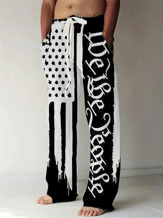 Mens Comfortable Drawstring Beach Pants 3D Flag Printed
