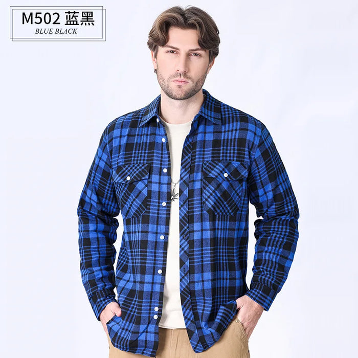 American Size Mens Shirt Long Sleeve Plaid Spring