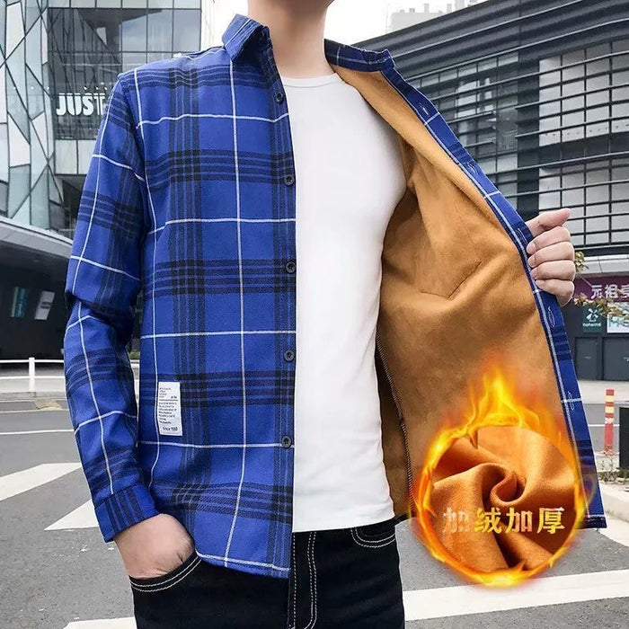 Autumn Winter New Fashion Trend Thickened Warm Plaid Shirt