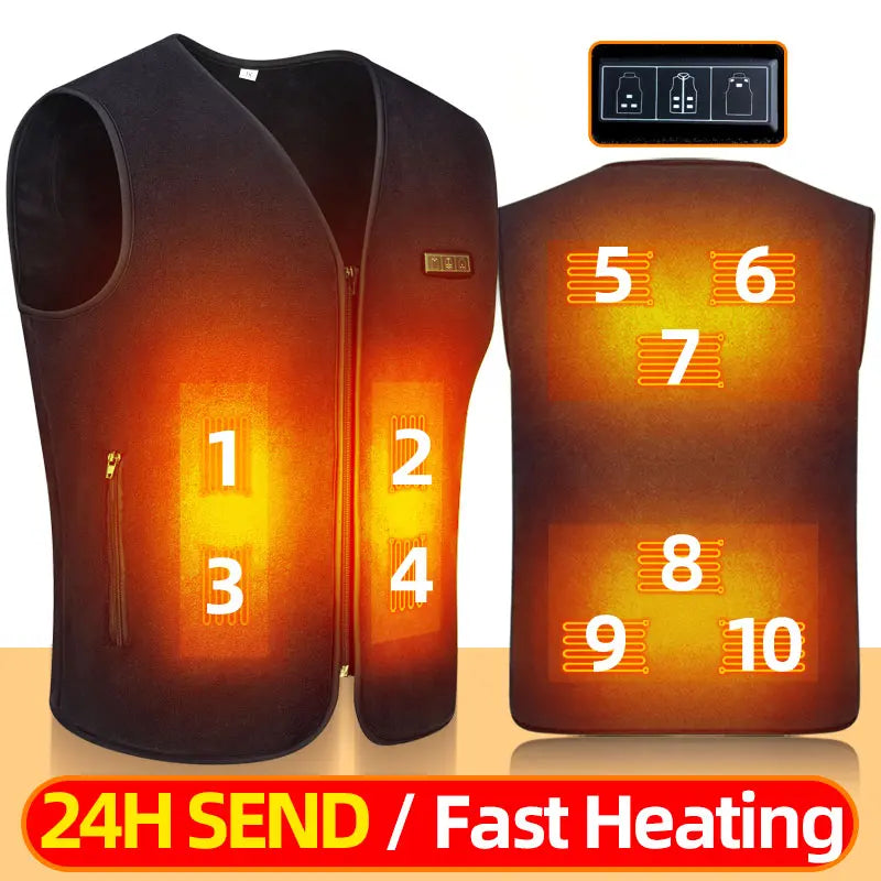 10 Areas Heated Vest Men Women Usb Electric Self Heating