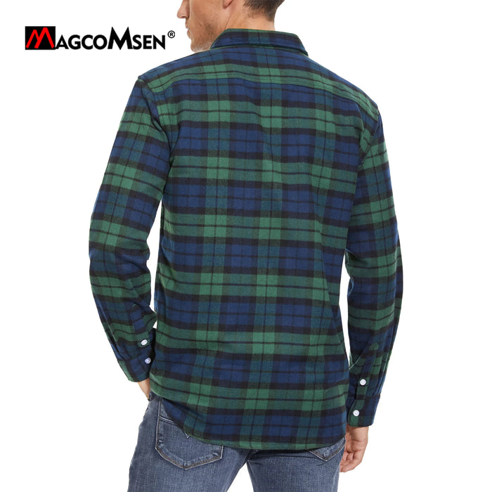 Magcomsen Autumn Windproof Mens Flannel Shirt Warm Long