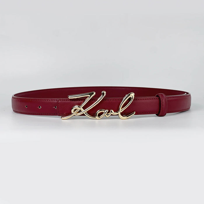 Womens Belt With Wavy Letter Alloy Buckle Meticulously