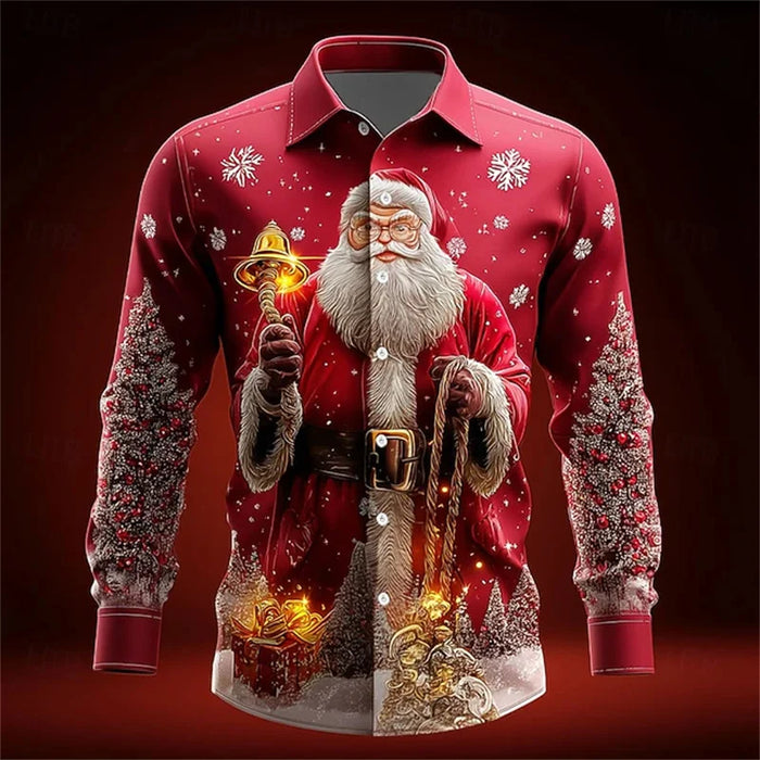 2026 New Mens Christmas Shirt Button Long Sleeve Fun