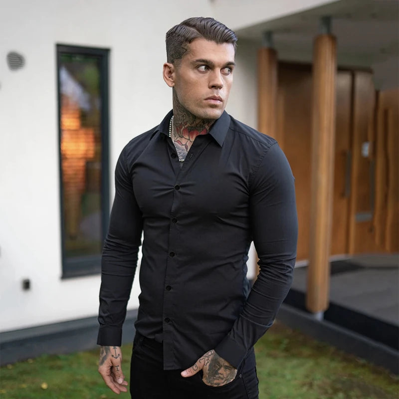 Autumn Fashion Long Sleeve Shirt Mens Spring Super Slim Fit