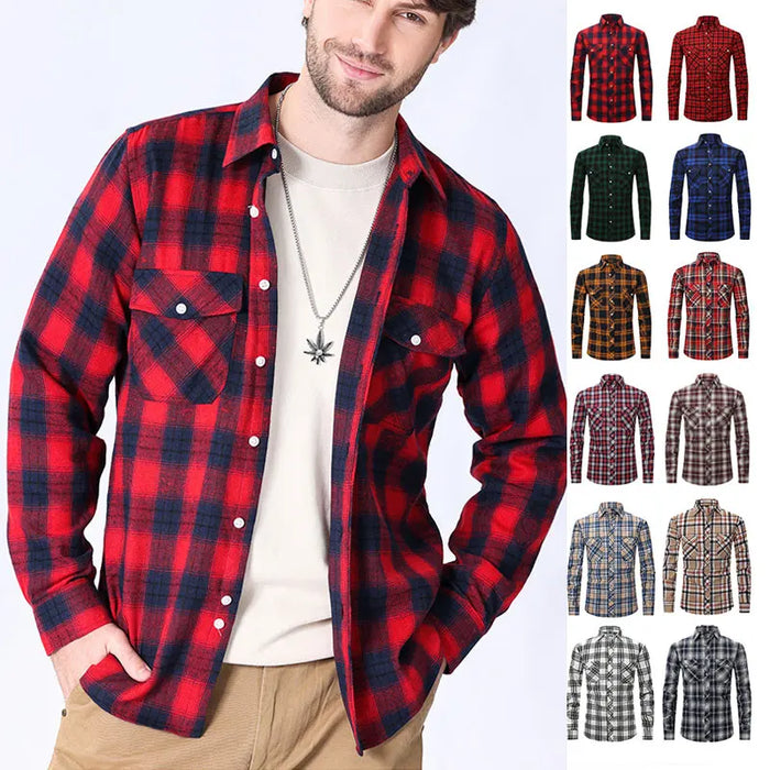 American Size Mens Shirt Long Sleeve Plaid Spring