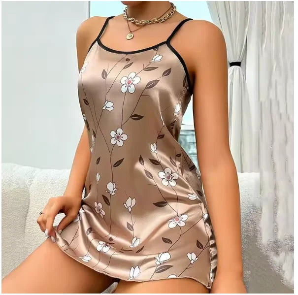 Women Nightwear Home Clothes Sexy Black Floral Printing