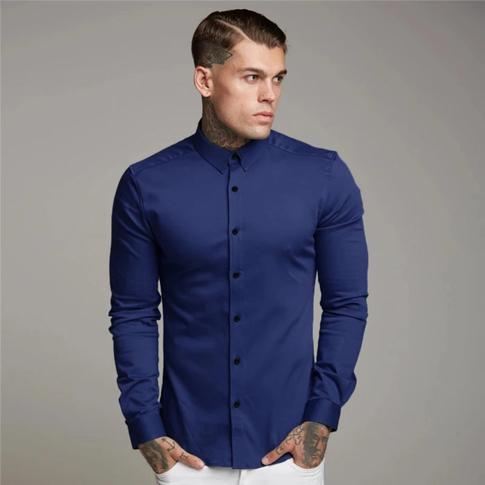 Autumn Fashion Long Sleeve Shirt Mens Spring Super Slim Fit
