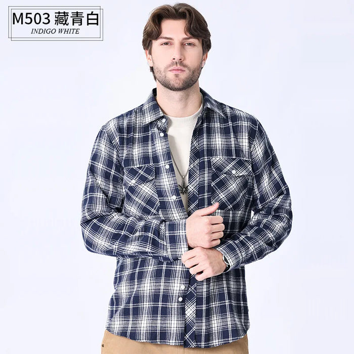 American Size Mens Shirt Long Sleeve Plaid Spring