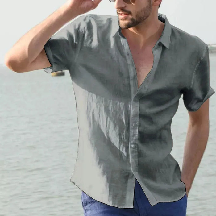 Summer Short Sleeve Shirts Man Cotton Linen Shirt Blouses