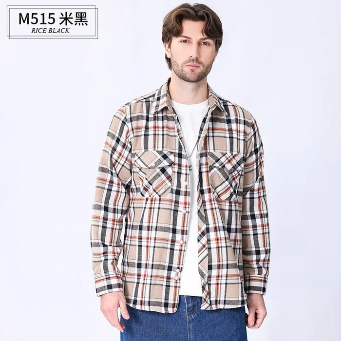 American Size Mens Shirt Long Sleeve Plaid Spring