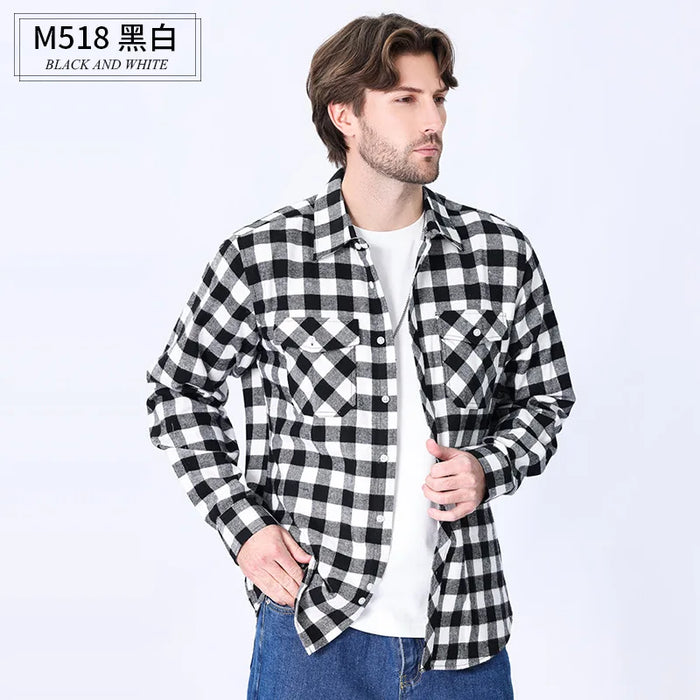 American Size Mens Shirt Long Sleeve Plaid Spring