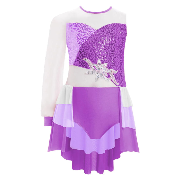 Kid Girl Lyrical Modern Dance Costume One Shoulder Tiered