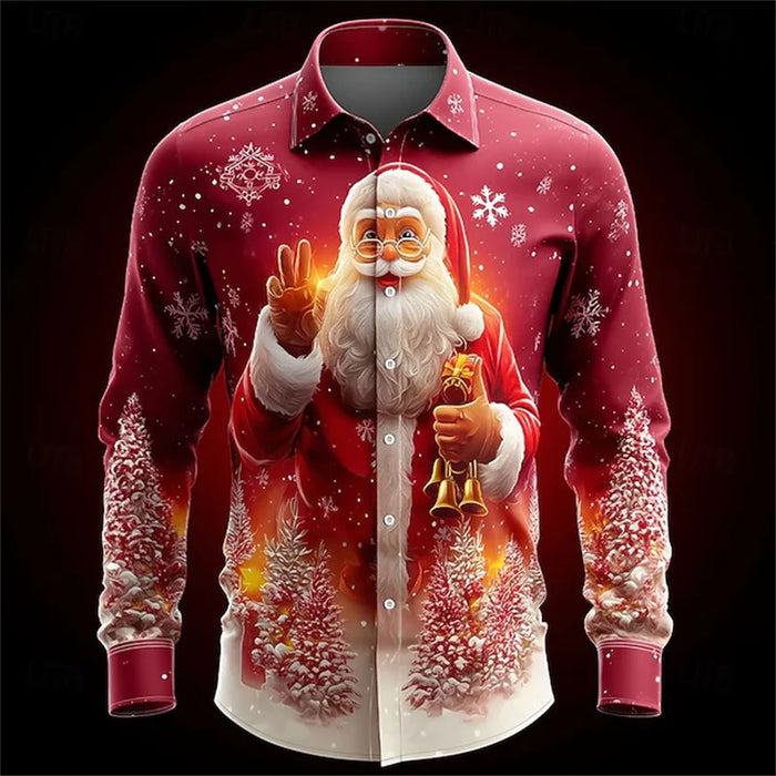 2026 New Mens Christmas Shirt Button Long Sleeve Fun