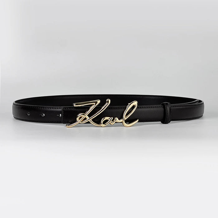 Womens Belt With Wavy Letter Alloy Buckle Meticulously