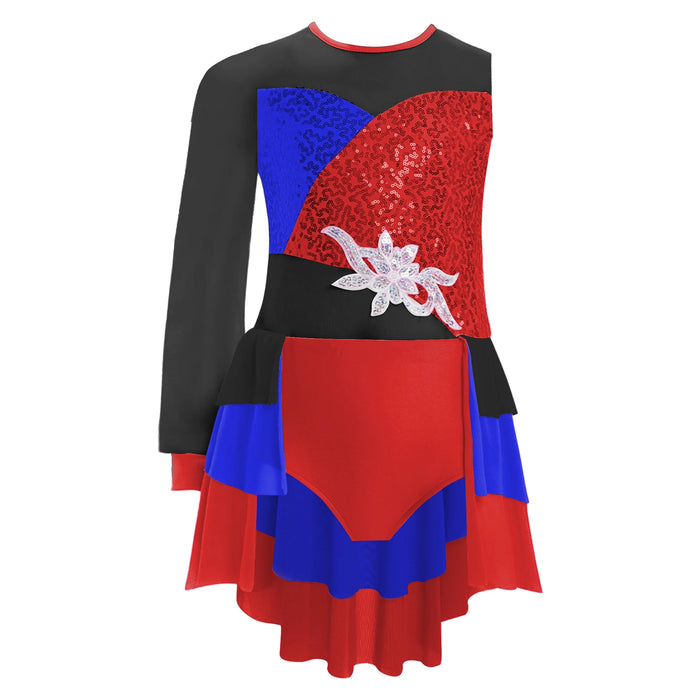 Kid Girl Lyrical Modern Dance Costume One Shoulder Tiered