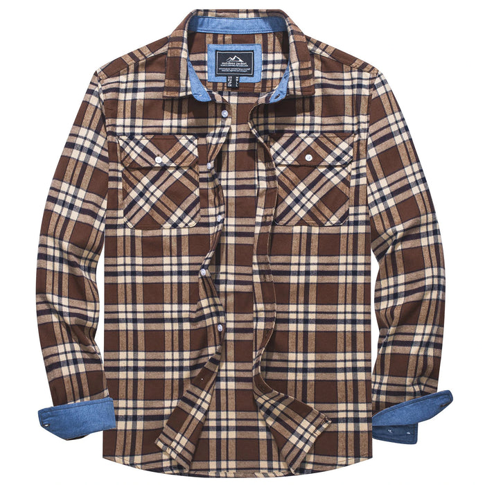 Magcomsen Autumn Windproof Mens Flannel Shirt Warm Long
