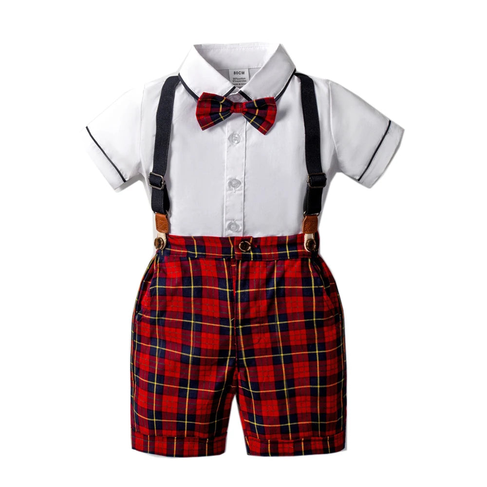 Kid Boys Christmas Shirt Clothing Suit Summer Red Plaid