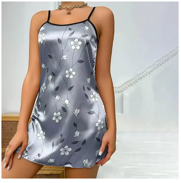 Women Nightwear Home Clothes Sexy Black Floral Printing