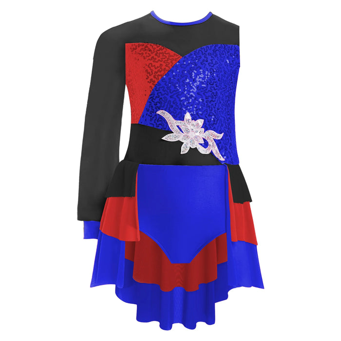 Kid Girl Lyrical Modern Dance Costume One Shoulder Tiered